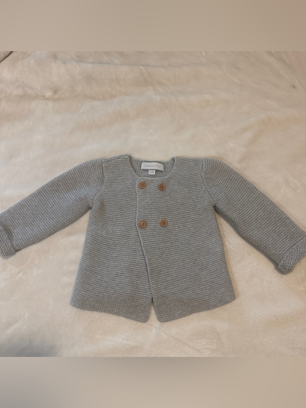 Jake + Jill Baby Light Gray Knit Double-Breasted Cardigan